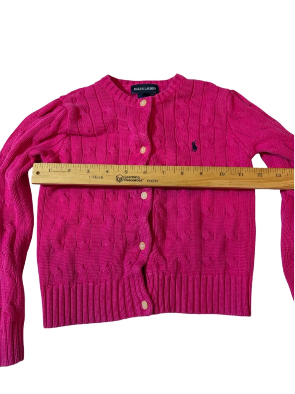 Ralph Lauren Girls 5 Pink Cable Knit Cardigan Sweater Pony Logo Cotton Preppy